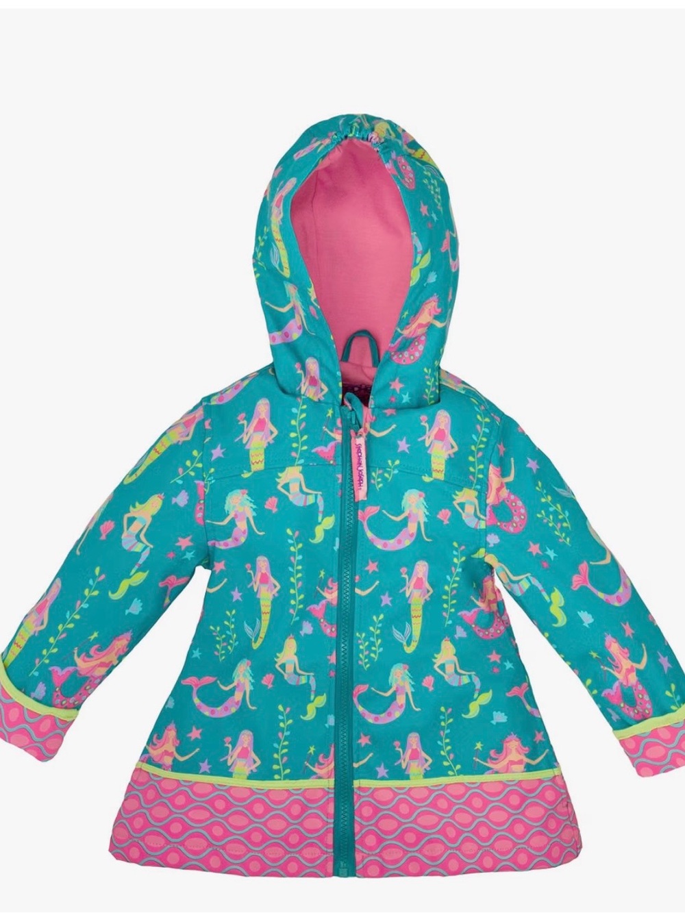 Kids Stephen Joseph Teal Mermaid Raincoat with Hood - 3T